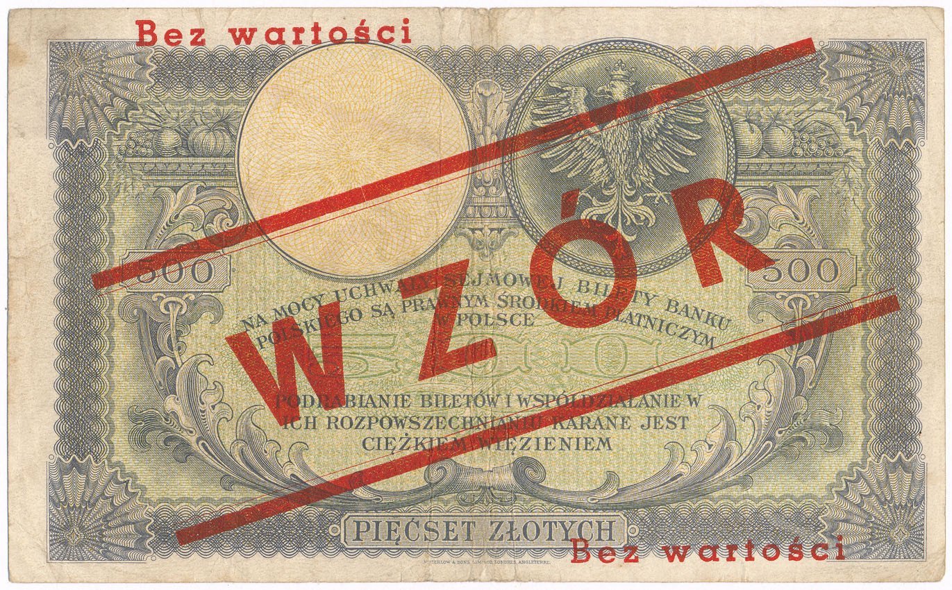 WZÓR. 500  złotych 1919 Kościuszko